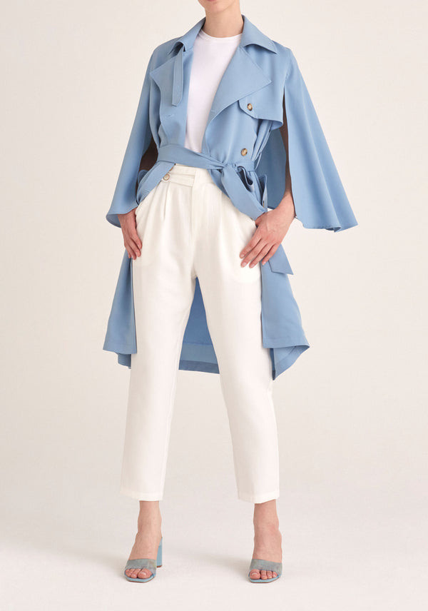Paisie Cape Sleeve Trench Coat in Light Blue